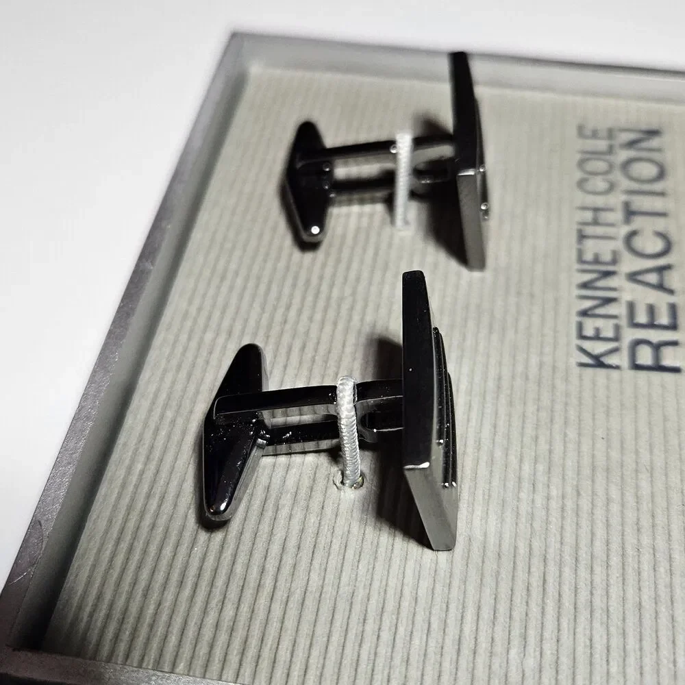 Dark Silver Tone Kenneth Cole Reaction Rectangular Cufflinks
